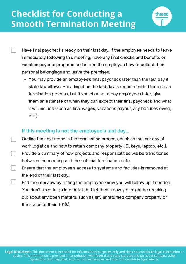 Checklist for condcuting a termination meeting, part 2
