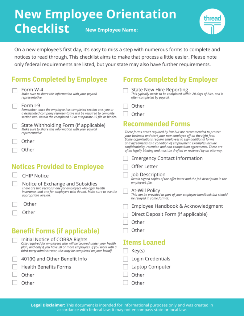 New Employee Orientation Checklist