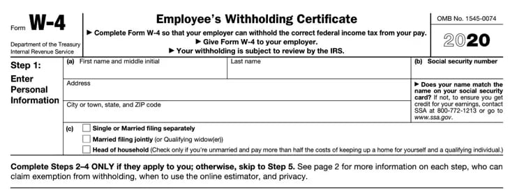 Part of the W-4 form