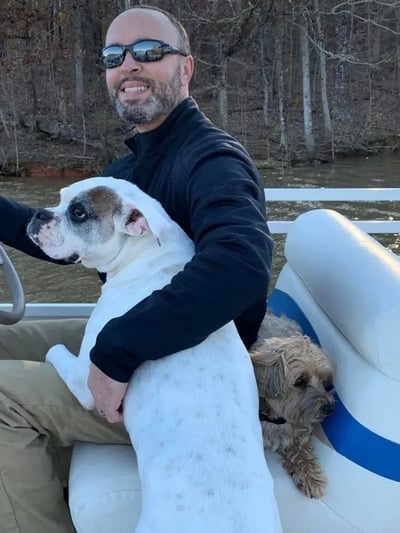 Scott with two dogs