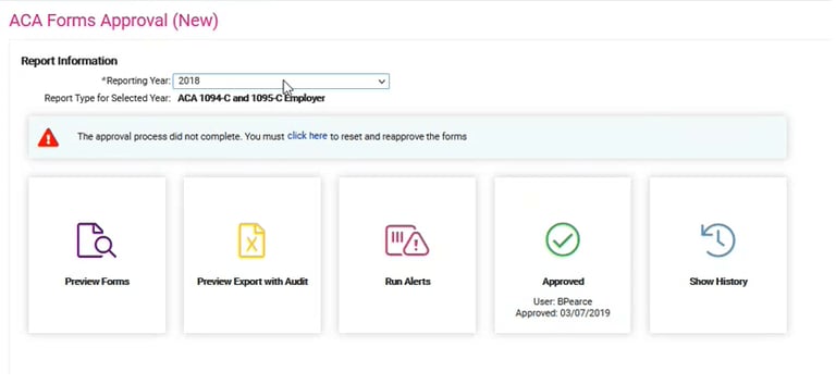 isolved screen ACA Forms Approval Failed