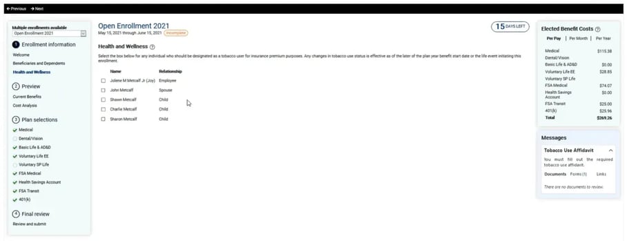 isolved tobacco use status screen